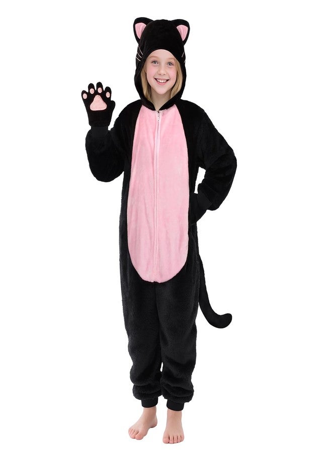 digi Cat Costume for Girls, Halloween Costumes for Kids, Black Onesie Pajamas Animal One Piece Costume Cosplay 4-12T - Image 1